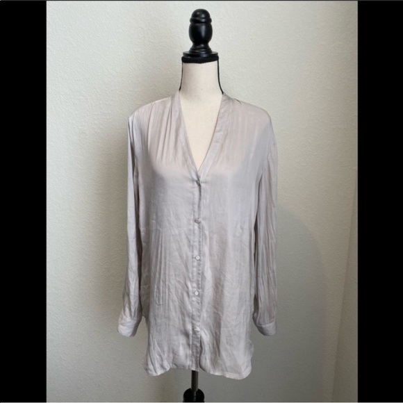 ATM Anthony Thomas Melillo Drop Shoulder Woven Blouse in Silver Size XS - Picture 1 of 7